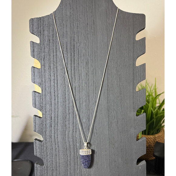 925 Sterling Silver Purple Goldstone Pendant Necklace 20” Box Chain Boho Artisan - Picture 2 of 10